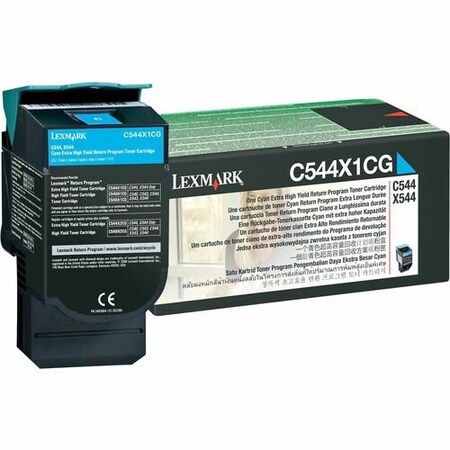Lexmark Lexmark C544X1CG, C544X1CG RETURN PROGRAM EXTRA HIGH-YIELD TONER, 4000 PAGE-YIELD, CYAN LEXC544X1CG